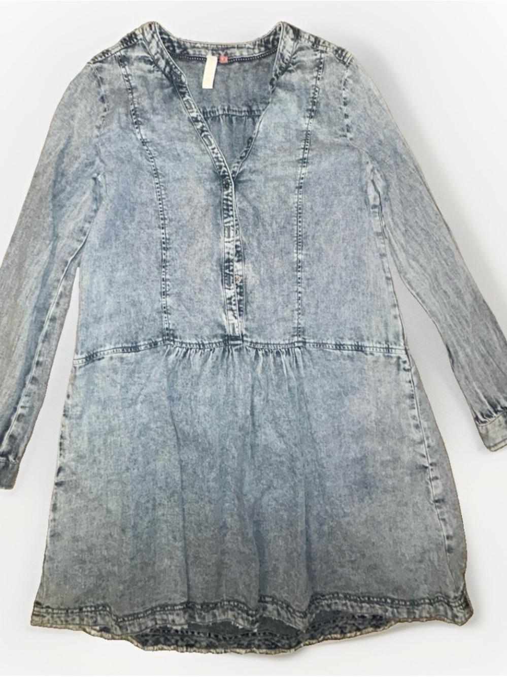 Pilcro Acid-Wash Denim Tunic Dress in Light Blue